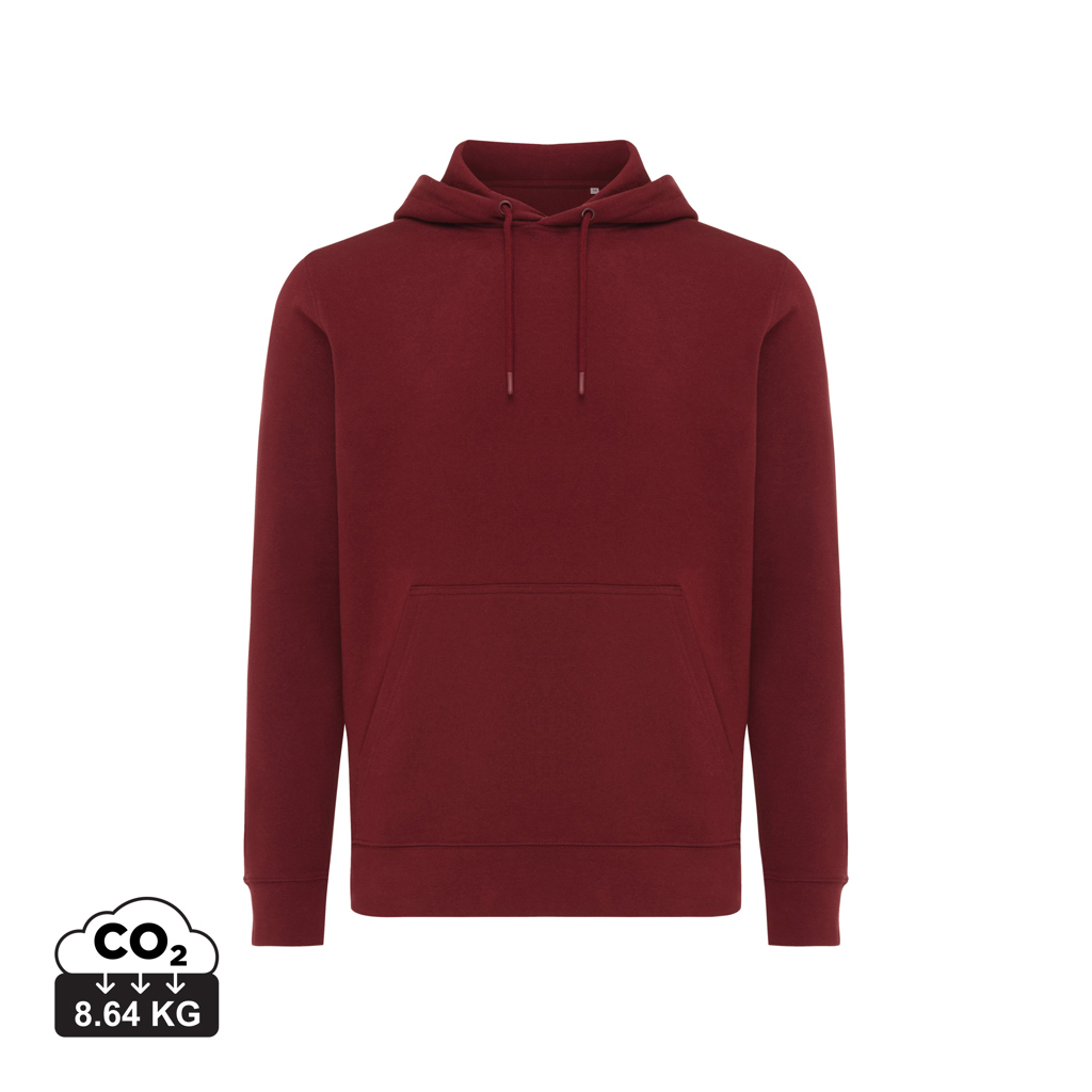 Sweat à capuche unisexe promotionnel coton bio Rila Iqoniq rouge bordeaux